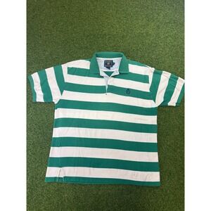 Vintage Chaps Ralph Lauren Striped Polo Shirt Mens XL Green White Cotton Crest